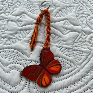 Orange & Brown Dangle Macrame Butterfly Keychain